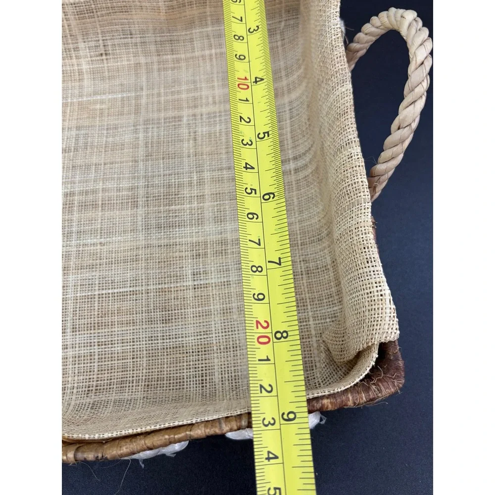 Vintage F. Johnson Handmade Woven Tray Philippines Straw Flower Basket 12.5in